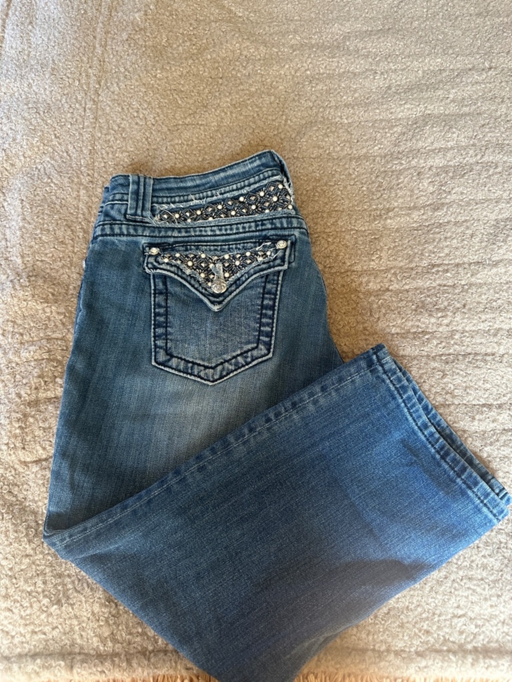 Miss Me Medium Blue Bootcut Jeans with Rhinestone Trim